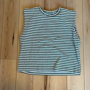 Madewell Green and White Striped Muscle Tee